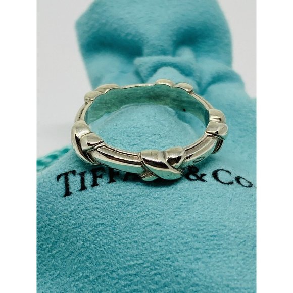 Tiffany & Co Silver Signature X Stacking Ring Band Sz 7.25 - Picture 1 of 9